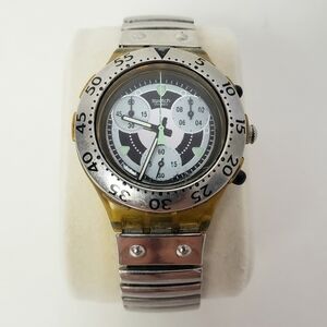 Vintage Swatch Chronograph Watch Quartz Silver 37mm Black Dial 80's 90's Retro